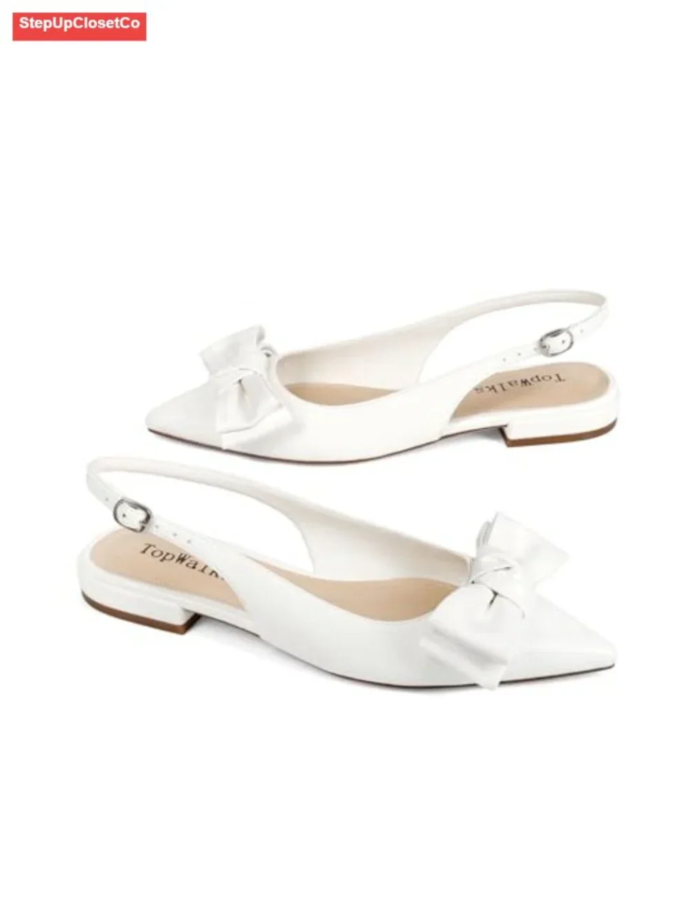 Slingback Flats Pointed Toe Ballet Flats with Bow & Buckle Wedding Office Casual